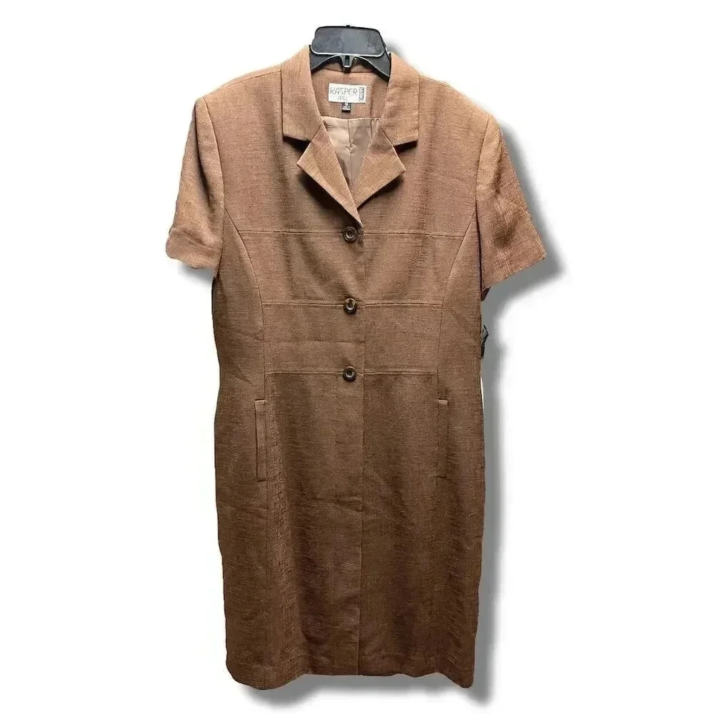 Kasper A.S.L Women's Brown Silk Luster Dress Size 16 Knee Length Business